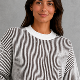 Odette | Pull femme à rayures et col rond avec épaules tombantes