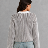 Odette | Pull femme à rayures et col rond avec épaules tombantes
