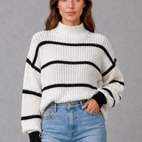 Georgina | Pull tricot rayé à col montant pour femme