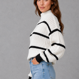 Georgina | Pull tricot rayé à col montant pour femme