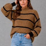 Georgina | Pull tricot rayé à col montant pour femme