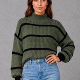 Georgina | Pull tricot rayé à col montant pour femme