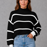 Georgina | Pull tricot rayé à col montant pour femme