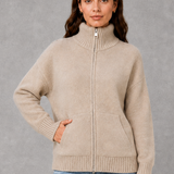Catherine | Cardigan tricoté à zip avec col montant