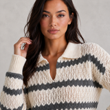 Alix | Pull femme en tricot rayé à col élégant et coupe décontractée