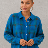 Estelle | Cardigan à carreaux en tricot avec col boutonné