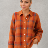 Estelle | Cardigan à carreaux en tricot avec col boutonné