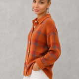 Estelle | Cardigan à carreaux en tricot avec col boutonné