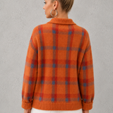 Estelle | Cardigan à carreaux en tricot avec col boutonné