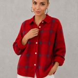 Estelle | Cardigan à carreaux en tricot avec col boutonné