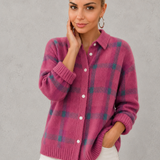 Estelle | Cardigan à carreaux en tricot avec col boutonné