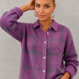 Estelle | Cardigan à carreaux en tricot avec col boutonné
