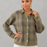 Estelle | Cardigan à carreaux en tricot avec col boutonné