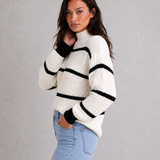 Eleanor | Pull à col roulé rayé avec manches lanternes