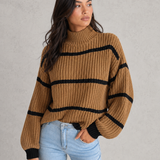 Eleanor | Pull à col roulé rayé avec manches lanternes
