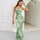 Mirellane | Robe Maxi Fleurie Ajustée et Élégante