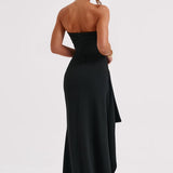 Robe Maxi Ruchée Sans Bretelles avec Fente Haute