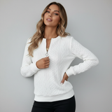 Amandine | Pull en tricot à motifs en relief et col zippé