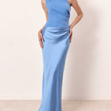 Cléophée | Robe longue plissée asymétrique à une épaule pour soirée