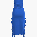 Noléva | Robe maxi sans bretelles à volant asymétrique