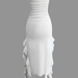 Noléva | Robe maxi sans bretelles à volant asymétrique