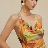 Sorelle | Robe mini halter à fente latérale asymétrique et imprimé artistique
