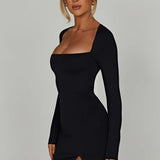 Joséphine | Mini robe noire élégante à décolleté carré