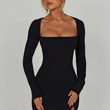 Joséphine | Mini robe noire élégante à décolleté carré