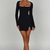 Joséphine | Mini robe noire élégante à décolleté carré