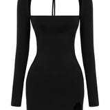 Joséphine | Mini robe noire élégante à décolleté carré
