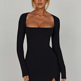 Joséphine | Mini robe noire élégante à décolleté carré