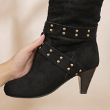 Isaline | Bottes hautes femme en cuir synthétique à sangles cloutées