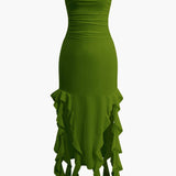 Noléva | Robe maxi sans bretelles à volant asymétrique