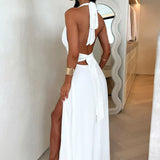Lavérine | Robe maxi élégante à col halter et fente raffinée