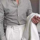 Rémi | Chemise rayée pour homme à manches longues et col boutonné