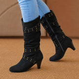 Isaline | Bottes hautes femme en cuir synthétique à sangles cloutées
