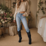 Isaline | Bottes hautes femme en cuir synthétique à sangles cloutées
