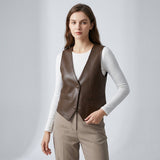 Blandine | Gilet sans manches en simili cuir à coupe ajustée