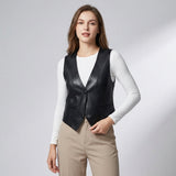 Blandine | Gilet sans manches en simili cuir à coupe ajustée