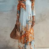 Madeleine | Robe maxi élégante à motif paisley avec col chemise