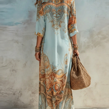 Madeleine | Robe maxi élégante à motif paisley avec col chemise