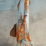 Madeleine | Robe maxi élégante à motif paisley avec col chemise
