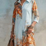 Madeleine | Robe maxi élégante à motif paisley avec col chemise
