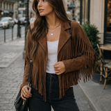 Inès | Veste en daim à franges pour femme, style rétro élégant