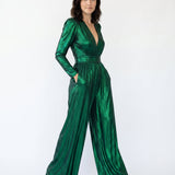 Capucine | Combinaison Femme à Pantalon Large Brillant – Élégance de Soirée