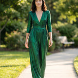 Capucine | Combinaison Femme à Pantalon Large Brillant – Élégance de Soirée