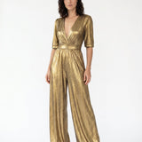 Capucine | Combinaison Femme à Pantalon Large Brillant – Élégance de Soirée