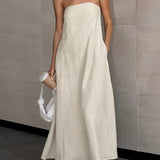 Ysélie | Robe Maxi Sans Bretelles en Lin Minimaliste