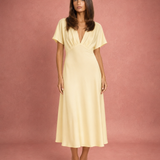 Margaux | Robe Midi Satinée à Col V Élégant