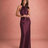 Lucienne | Robe Maxi Satinée à Col Halter Élégant